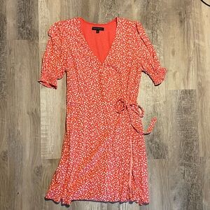 Banana Republic Pink Wrap Mini Dress with Ruffled Hem and Puff Sleeves